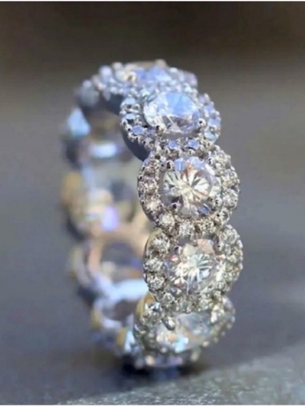 Swarovski Elements 925 Silver Round Halo Eternity Band Ring NEW